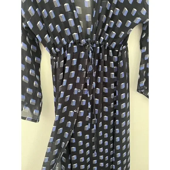 Evarae Silk Sheer Geometric Print Swim Cover up Dress Duster Kimonno Size small - Picture 6 of 11
